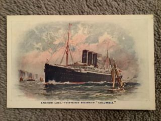 Vintage Postcard Of Anchor Line - Twin - Screw Steamship “columbia”