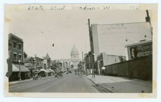 Vintage 1921 Snapshot Photo State Street Business District Capitol Madison Wi