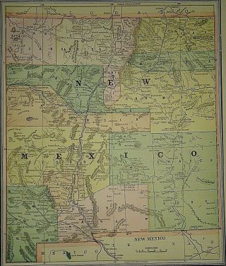 Vintage Circa 1892 Mexico Territory Map Old Antique Atlas Map