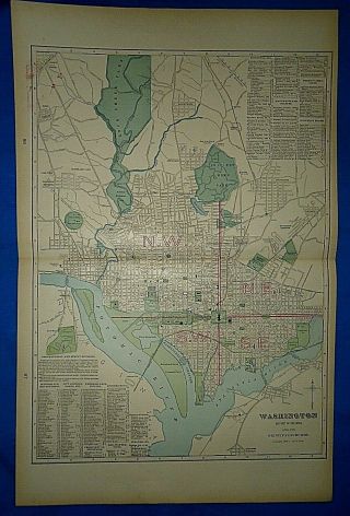 Vintage 1903 Map Washington Dc / District Of Columbia Old Antique