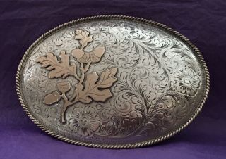 Magnificent Vintage Fleming Oak Leaf & Acorns Sterling Silver Bronze Belt Buckle