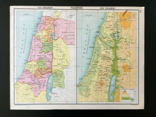 Antique Map Of Palestine Old Testament C1910