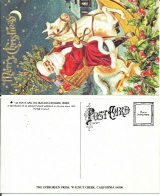 Christmas Vintage Postcard [ Santa On The Rocking Horse]