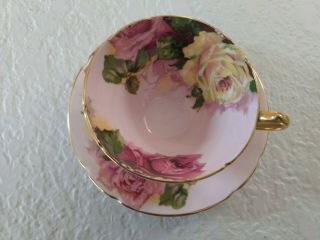 Vintage Stanley Pink Tea Cup And Saucer Pink And Yellow Cabbage Roses Fine China