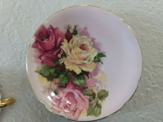 Vintage STANLEY Pink Tea Cup And Saucer Pink And Yellow Cabbage Roses FINE CHINA 3