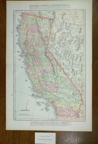 California 1901 Vintage Atlas Map 14 " X22 " Old Antique Fresno Sacramento Ventura