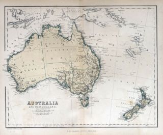Vintage Old Map Of Australia & Zealand Framed Canvas Art Print Painting