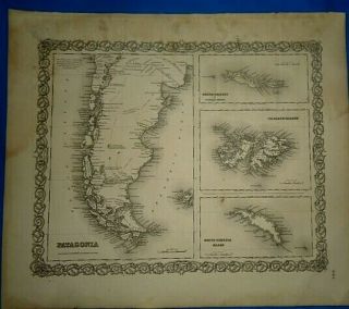 Vintage 1857 Map Patagonia - Argentina Old Antique Colton Atlas Map