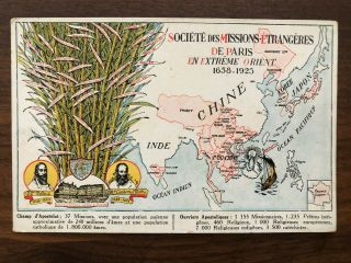 China Old Postcard Mission Chinese Map Thibet Yunnan Lan Lang Kien Tchang