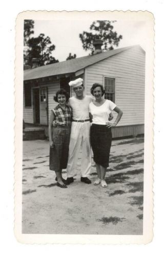 Vintage Photo 2 Women & Man Soldier Chef Barracks Fort Bragg Nc Found Art Dst52