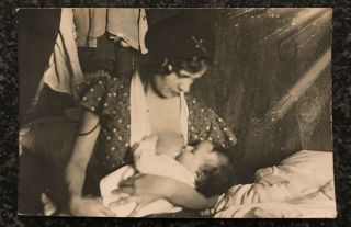 1930s Mother Baby Breastfeeding Nursing Woman Big Breast Photo Antique Ussr