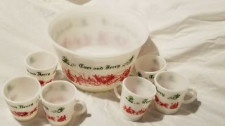 Unique Vintage Hazel Atlas Tom And Jerry Punch Bowl Set With 6 Handled Cups Mugs