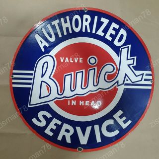 Buick Authorized Service Vintage Porcelain Sign 30 Inches Round