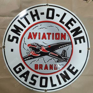 Smith - O - Lene Gasoline Vintage Porcelain Sign 30 Inches Round