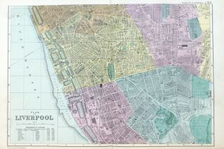Liverpool (south & Central),  1895 - Antique Map / Street Plan,  Bacon.