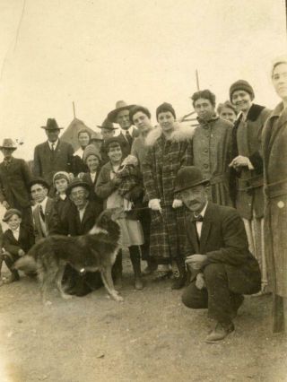 K903 Vtg Photo Group With Collie,  Early 1900 