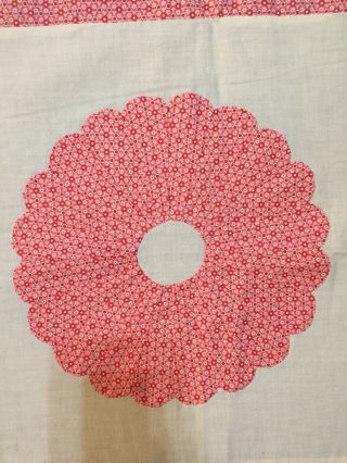 Cotton Applique Patchwork Hand Sewn Pink Dresden Plate Quilt Top 75”x80”