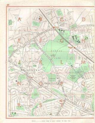 1964 Vintage Street Map - Hatch End,  Pinner,  Harrow Garden Village