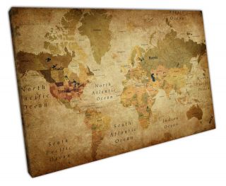 Canvas Print Retro Vintage World Map Canvas Wall Art Ready To Hang 30 X 20 Inch