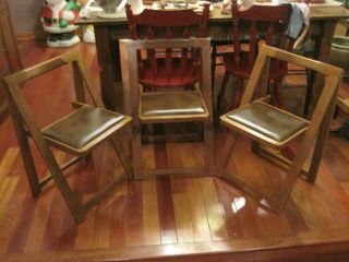 Three Vintage Mid Century Modern Solid Wood Wooden Folding Chairs Mcm Danish