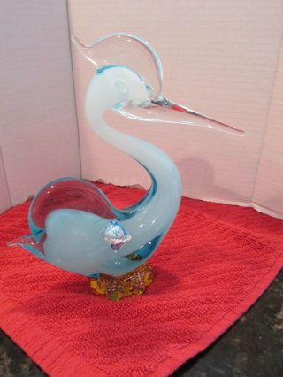 Murano Vintage Archimede Seguso Blue White Art Glass Swan Kingfisher Bird 7 " X 6 "