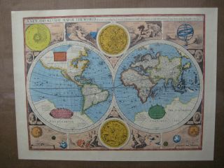 A And Accurat Map Of The World Vintage Poster John Speed C.  1627 Inv 5054