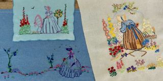 Vintage Hand Embroidered Crinoline Lady In Garden Cloths Panel