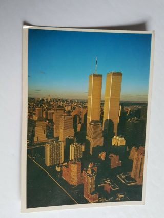 York City Postcard Vintage Twin Towers World Trade Center