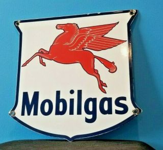 Vintage Mobil Gasoline Porcelain Metal Gas Service Pump Pegasus Motor Oil Sign