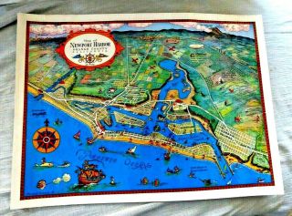 Vintage Lovely Cartoon Map Of Newport Harbor Orange County Ca By Putnam C.  1950