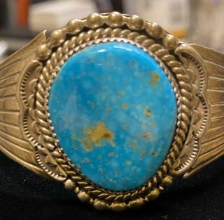 M.  Thomas Jr.  Navajo Sterling Cuff Bracelet Vtg.  Turquoise Signed