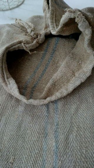 Antique Vintage Grain Sack Feedsack Light - Blue Striped Hemp Linen Grainsack