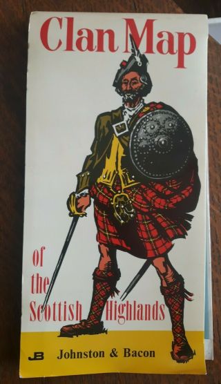 Vintage Clan Map Of The Scottish Highlands 1956 England Johnston & Bacon