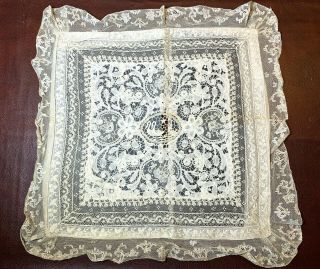 Vtg Antique Victorian Cream Ivory Lace Pillow Sham Needlework Handmade Ornate
