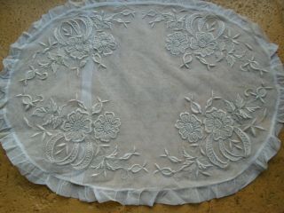 Stunning Antique Hand Embroidered Net Lace Boudoir Cushion Cover