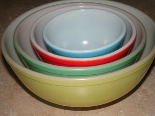 Set Of 4 Vintage Pyrex Nesting Mixing Bowls 401 402 403 404 Primary Colors