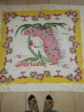 Vintage Florida Tablecloth Map By Startex 54 " X 48 "