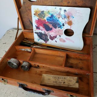 Vintage Wooden Artist Paint Box Kit