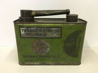 Vintage Texaco Half Gallon Handy Grip Oil Can Easy Pour Spout Metal Can
