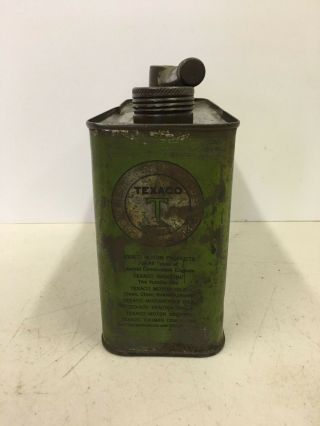 Vintage Texaco Half Gallon Handy Grip Oil Can Easy Pour Spout Metal Can 2