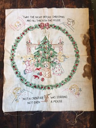 Embroidery Sampler Hand Stitched ‘twas Night Before Christmas 18 X 22 Unique