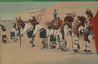 Vintage Native American Postcard Pueblo Indian Rehearing For Deer Dance
