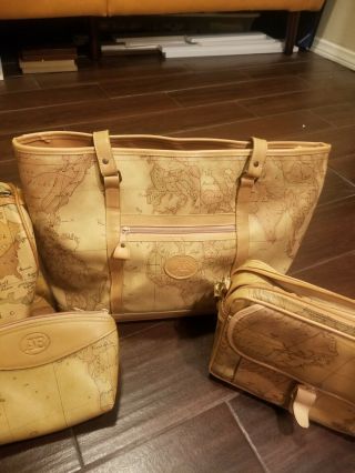 Rare vintage 5 piece travel set world map 90s Luggage Duffel Bags 3