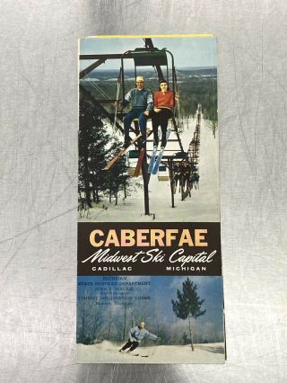 Caberfae Vtg 1958 - 59 Ski Brochure Trail Map Cadillac Michigan Travel Souvenir