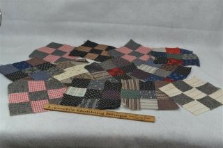 Antique Quilt Blocks 12 Early Brown Blue Red 6 X 6 Cotton 1890
