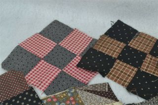 antique quilt blocks 12 early brown blue red 6 x 6 cotton 1890 2