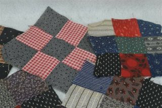 antique quilt blocks 12 early brown blue red 6 x 6 cotton 1890 3