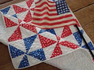 Patriotic Americana Vintage Red White Blue Table Or Doll Quilt 22x22