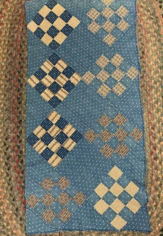 Antique Fabric Quilt Top Cutter Indigo Cadet Blue Farmhouse Pc 18 " X 36 "