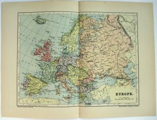 1895 Map Of Europe By W & A.  K.  Johnston.  Antique